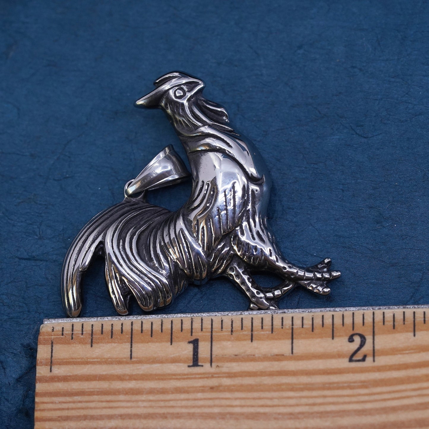 Vintage stainless steel handmade pendant. rooster chicken, stamped S steel