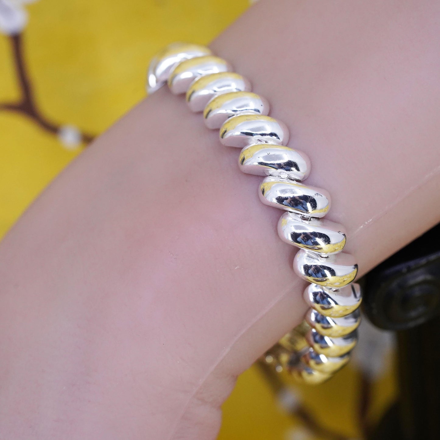 6.5” 10mm, Vintage Italian sterling silver link bracelet, 925 San Marco chain
