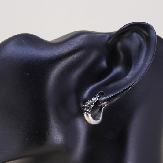 0.5", Vintage sterling silver loop single earring, fashion minimalist hoop onyx