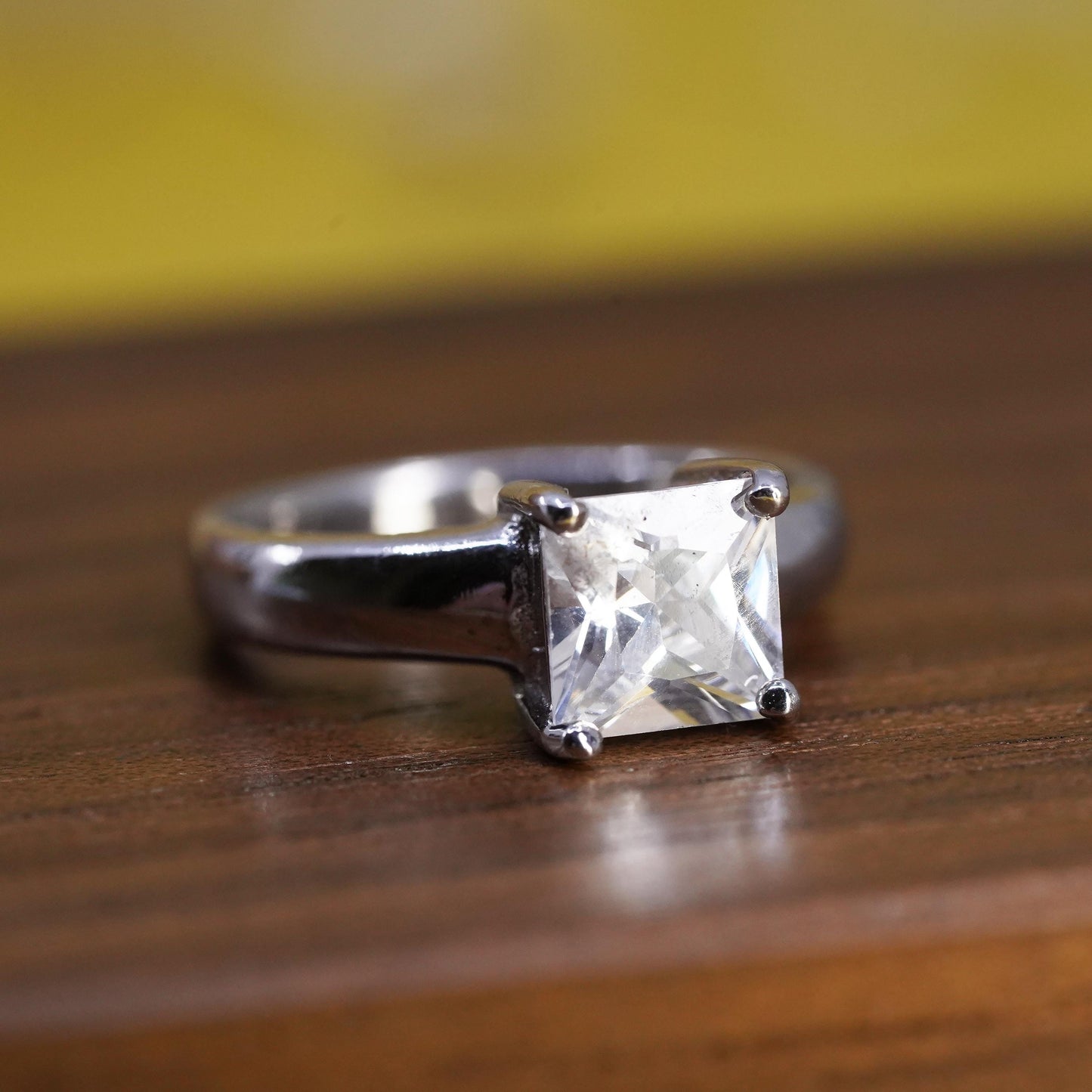 Size 6, vintage Sterling 925 silver anniversary ring with square clear cz