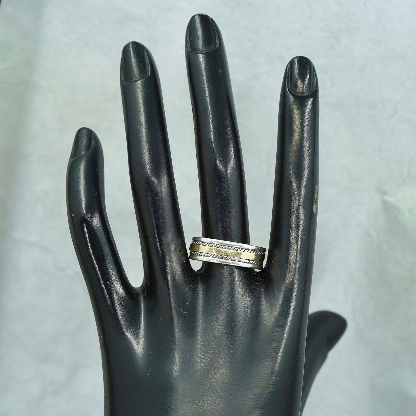 Size 9.25, vintage two tone 10K Sterling 925 silver wedding ring, band