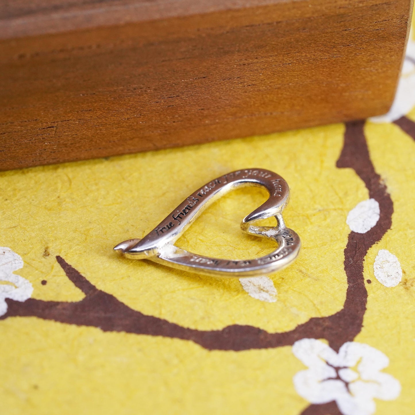Sterling silver pendant, 925 charm true friend reach for your hand touch heart