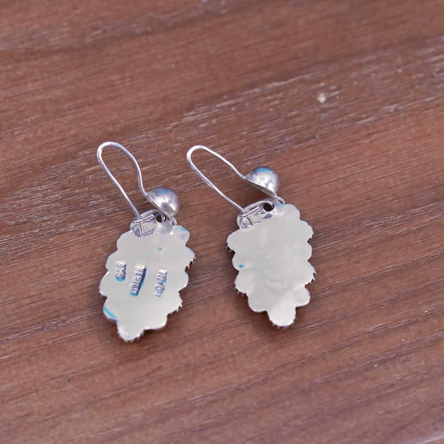Vintage sterling silver handmade earrings, 925 marquise shaped beaded drop