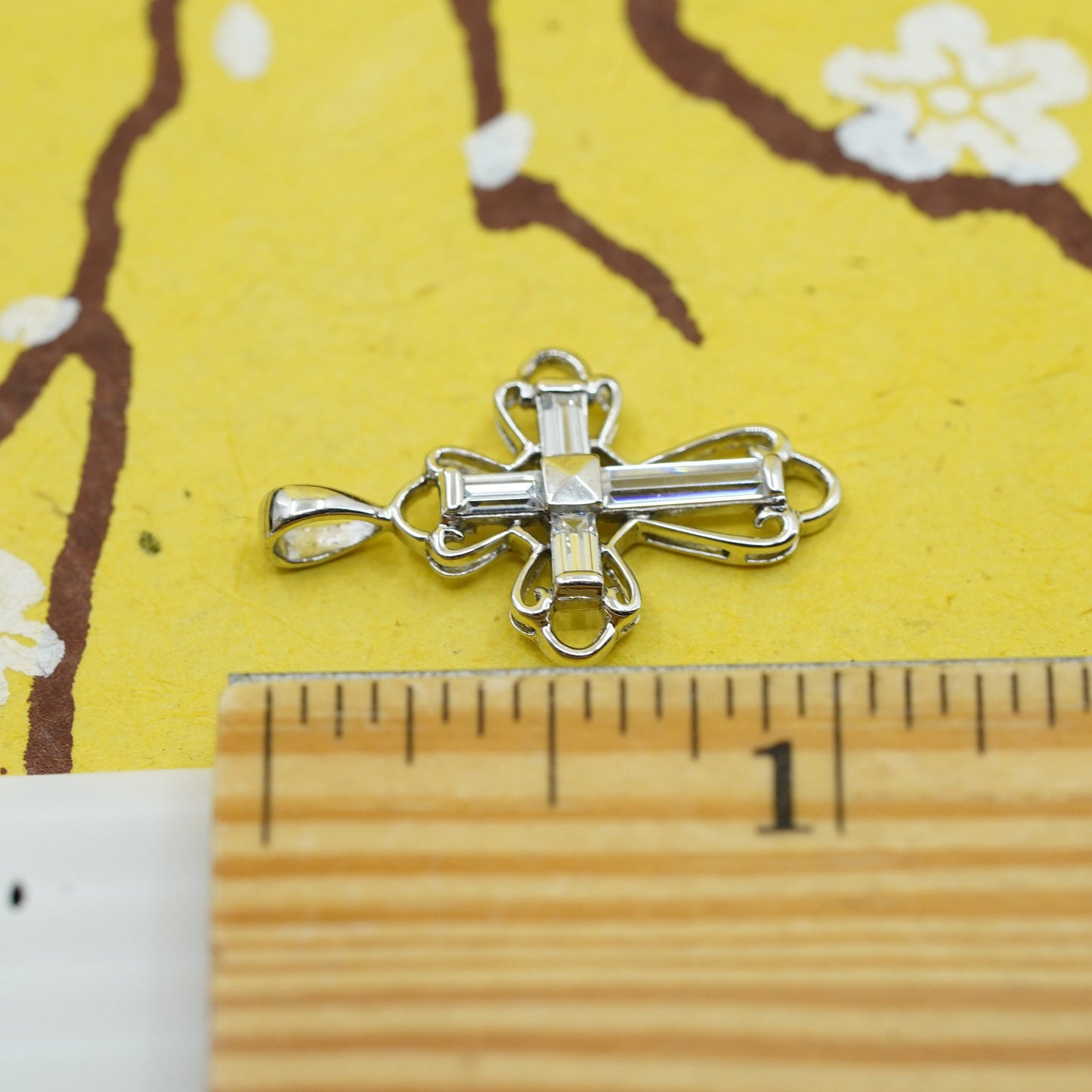 Vintage Sterling silver handmade pendant, 925 cross with Cz inlay, Christian