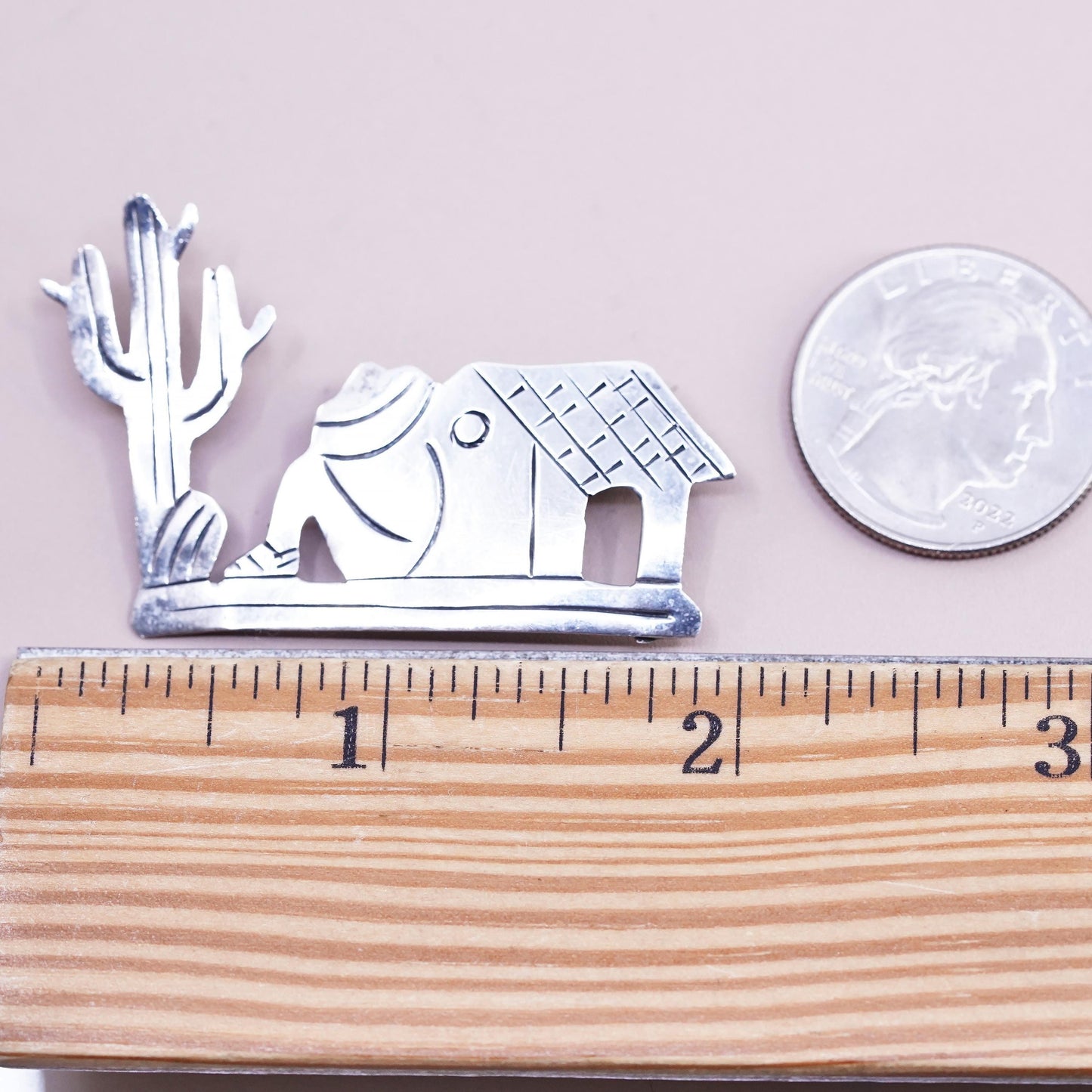 Sterling 980 Silver Horse Brooch, Desert Cactus Pin, Native Animal Jewelry