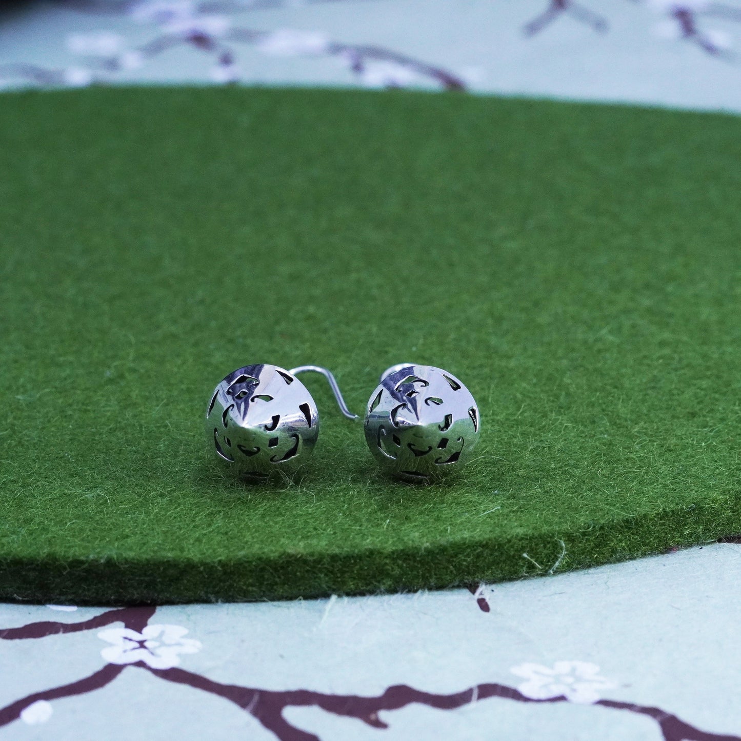 Vintage Sterling silver handmade earrings, textured 925 cone shaped dangles