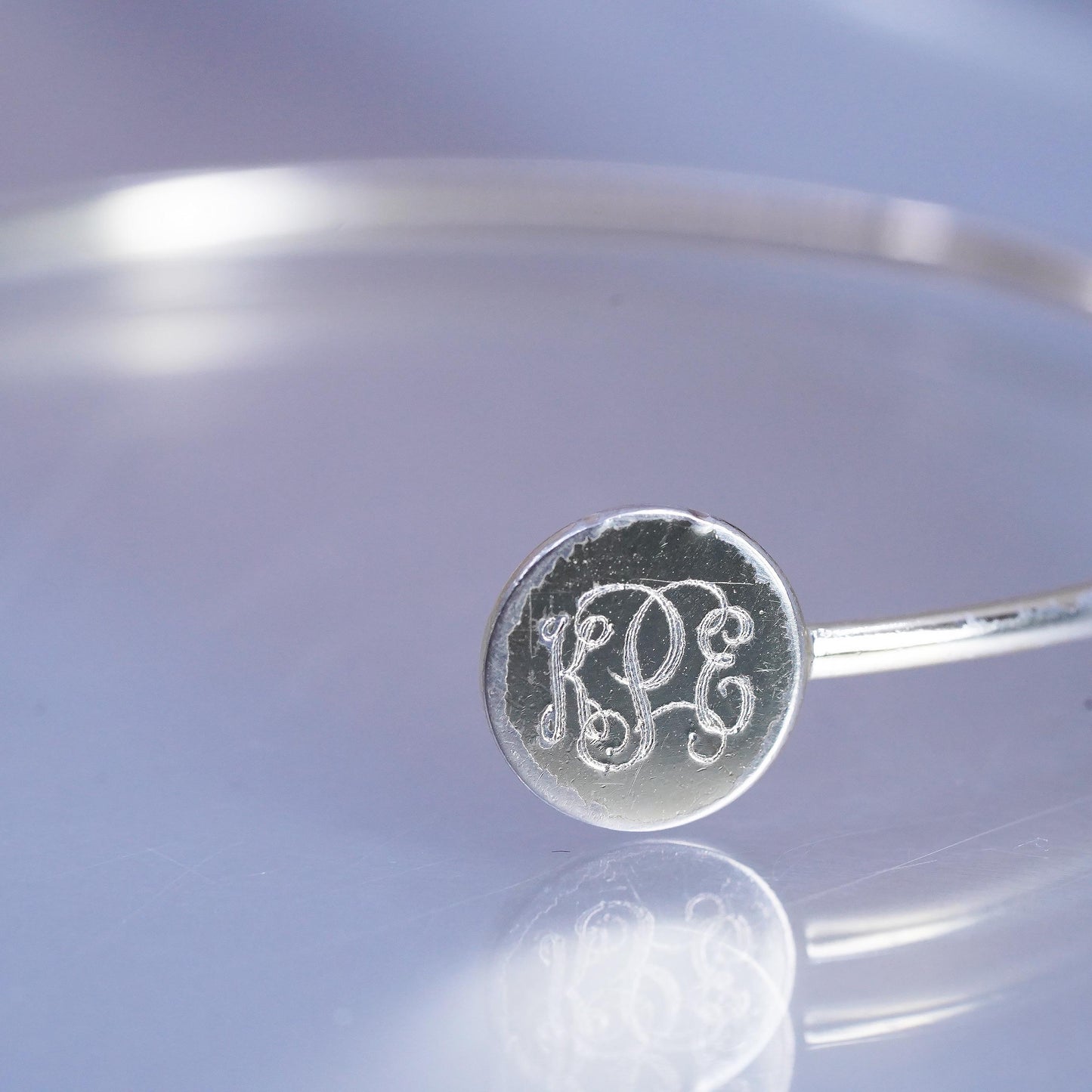 7", Vintage Sterling 925 silver handmade cuff bracelet, monogram initial "KEP"