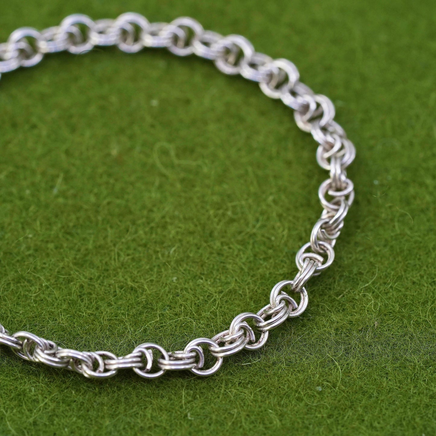 5.5”, 4mm, Vintage sterling 925 silver double circle chain bracelet