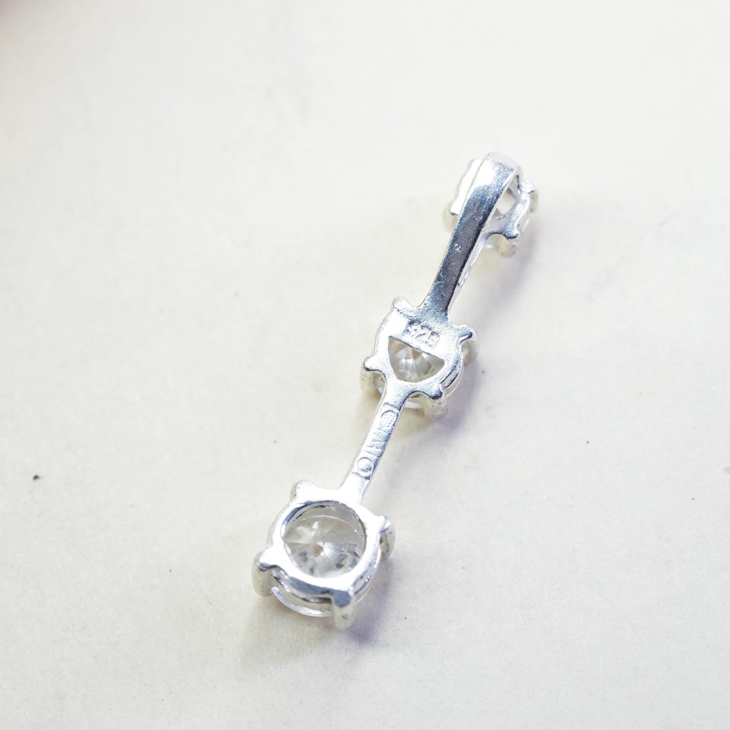 Vintage sterling silver cz elongated pendant, 925 silver pendant