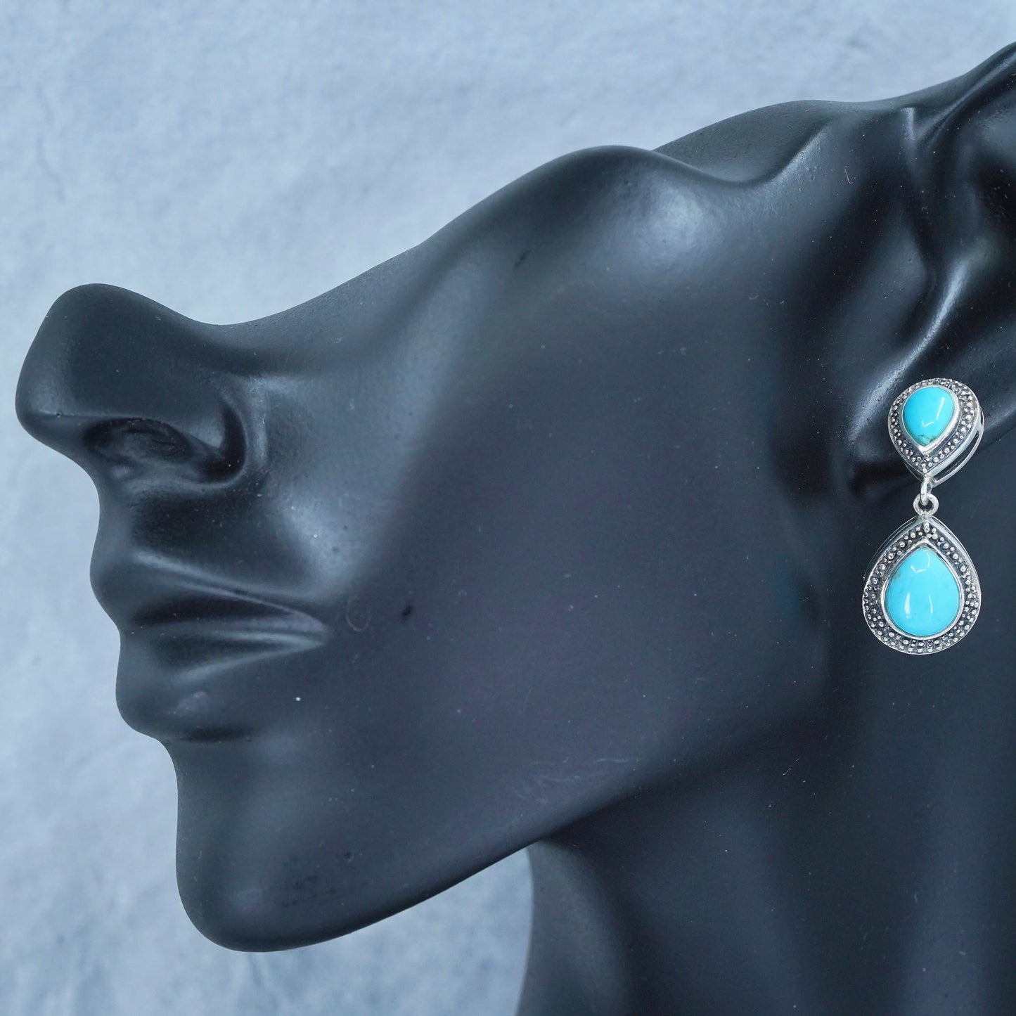 Vintage Sterling 925 silver handmade earrings with teardrop turquoise