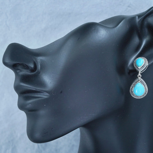 Vintage Sterling 925 silver handmade earrings with teardrop turquoise