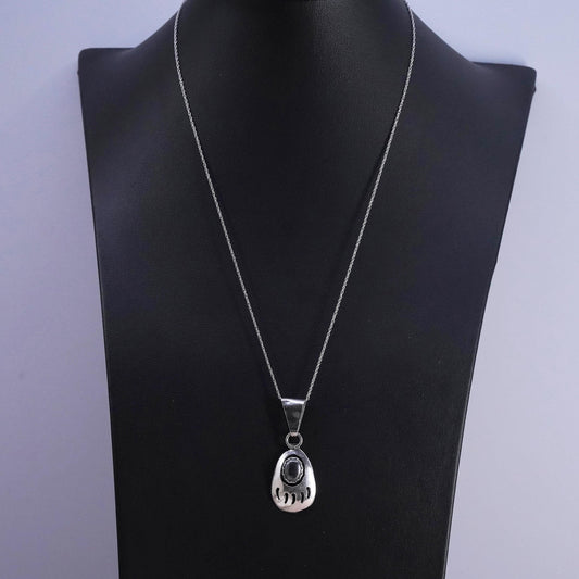 Native American Sensa Eustac Sterling 925 silver box necklace teardrop bear paw