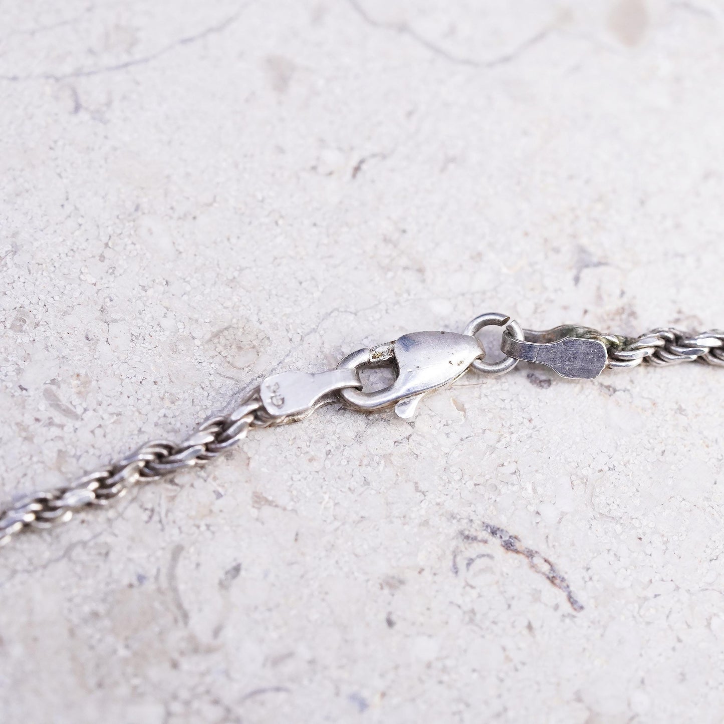24" 2mm, vintage Italian Sterling silver handmade necklace, 925 rope chain