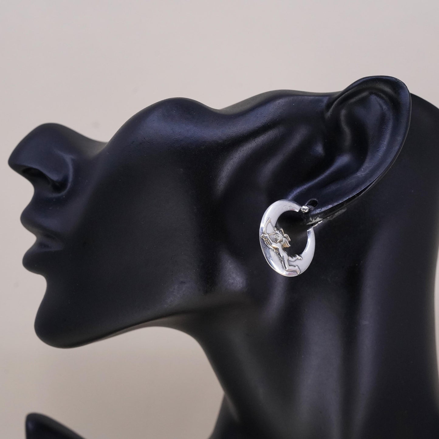 1”, Vintage Sterling silver handmade single 1 earring, 925 angel 925 hoops