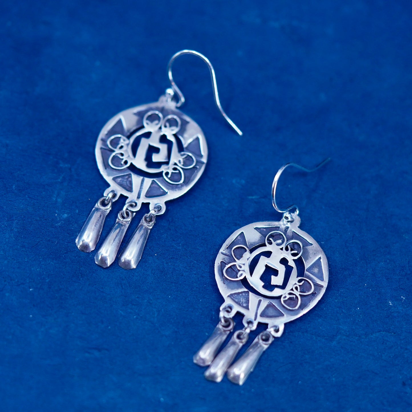 Vintage Mexico JCA sterling silver handmade earrings, 925 fringe drops