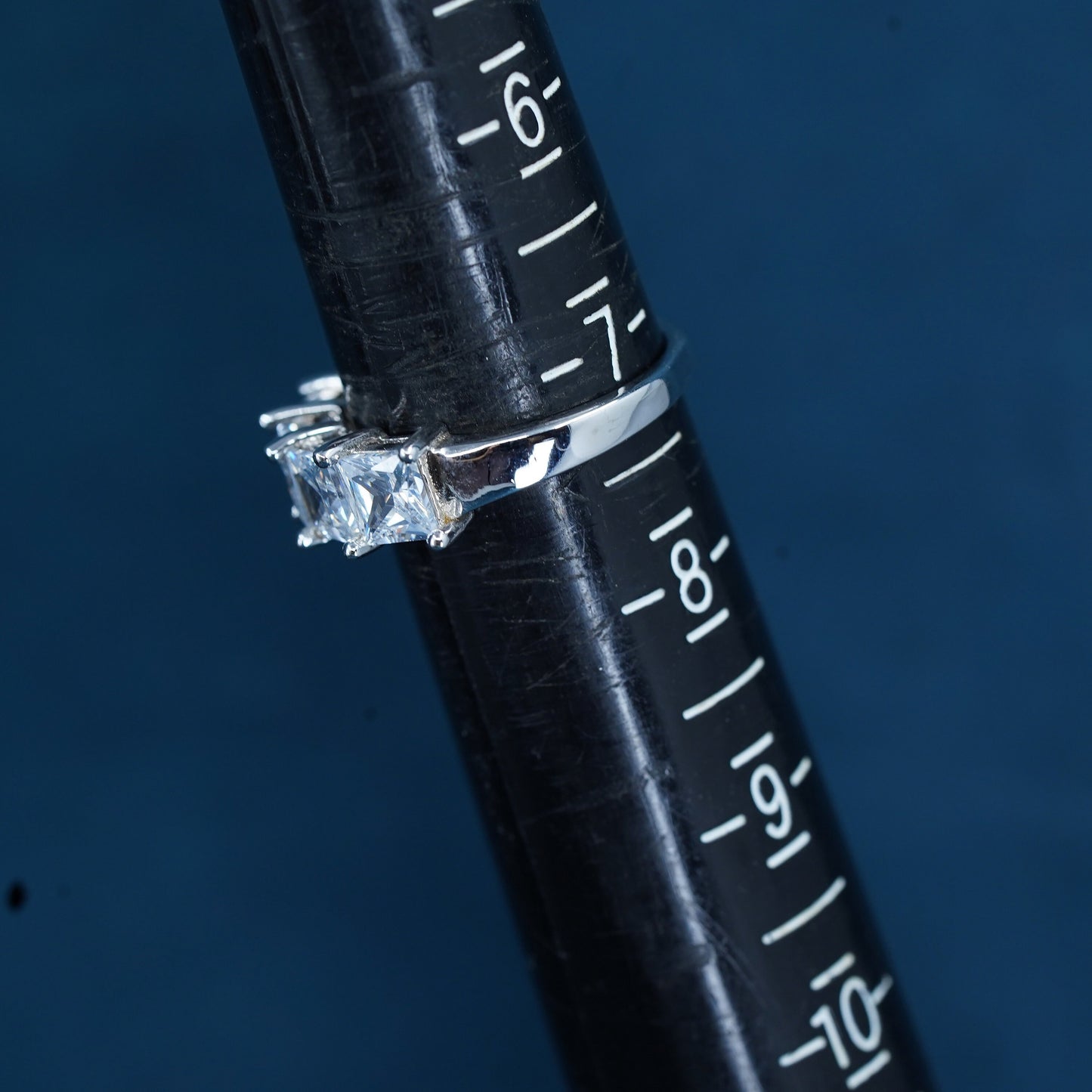 Size 7, vintage Sterling silver engagement ring, 925 band with clear cz inlay
