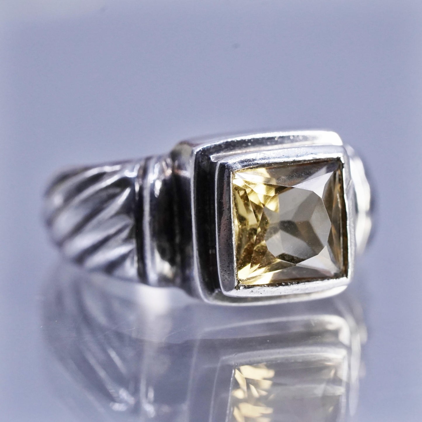 Size 7, vintage Sterling 925 silver cable textured ring square citrine, jewelry