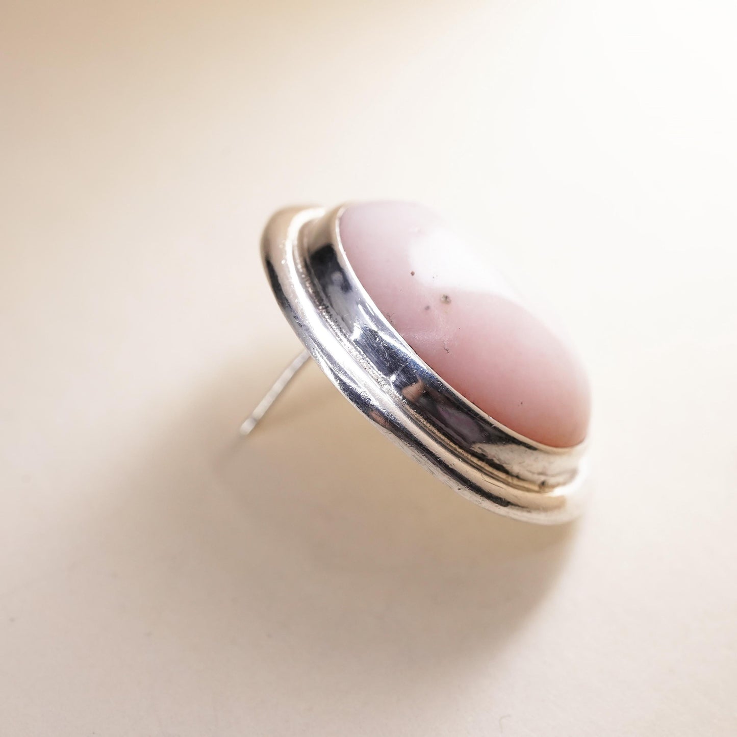 Native American Navajo single earring. Sterling 925 silver oval stud pink stone