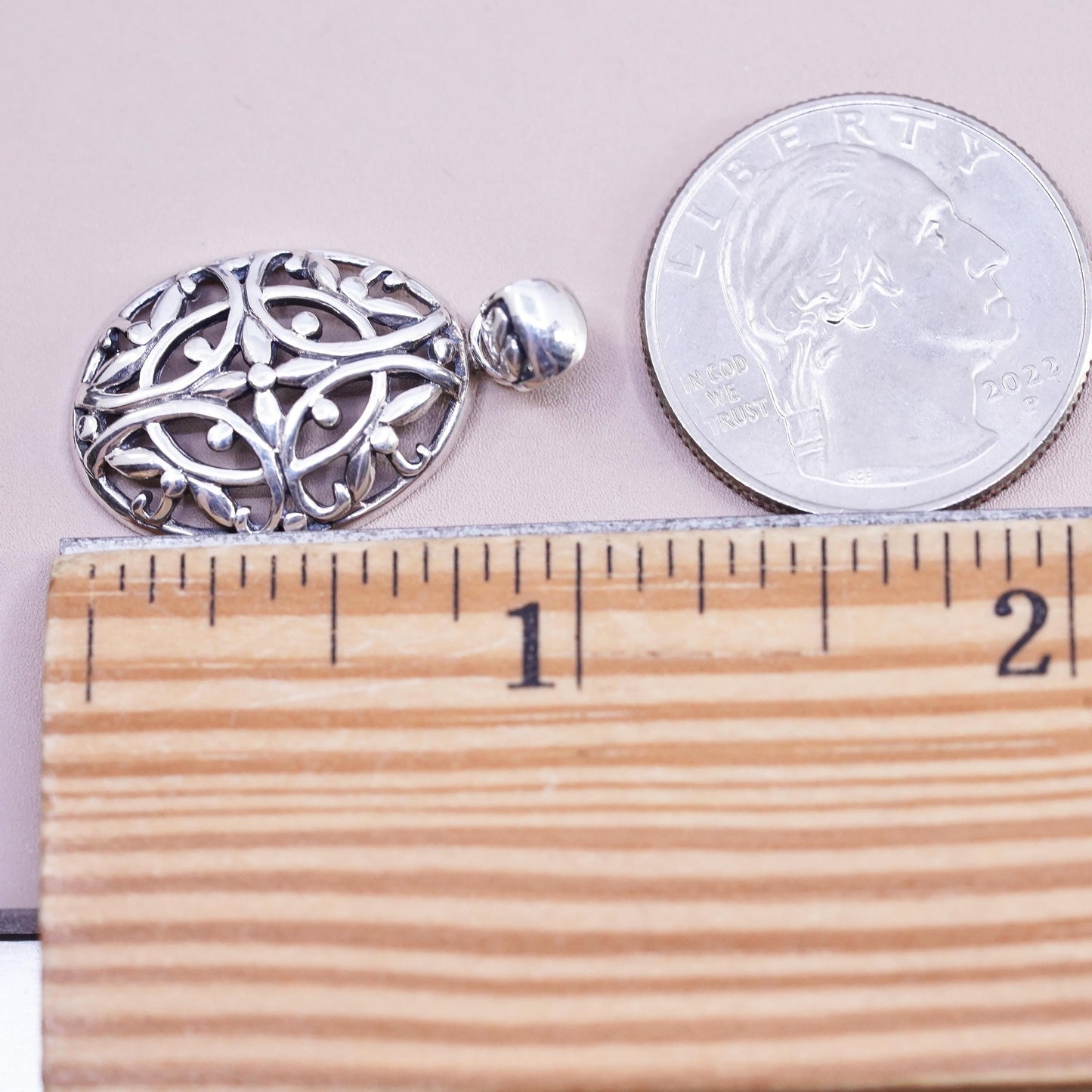 Vintage Sterling silver handmade pendant, 925 filigree oval