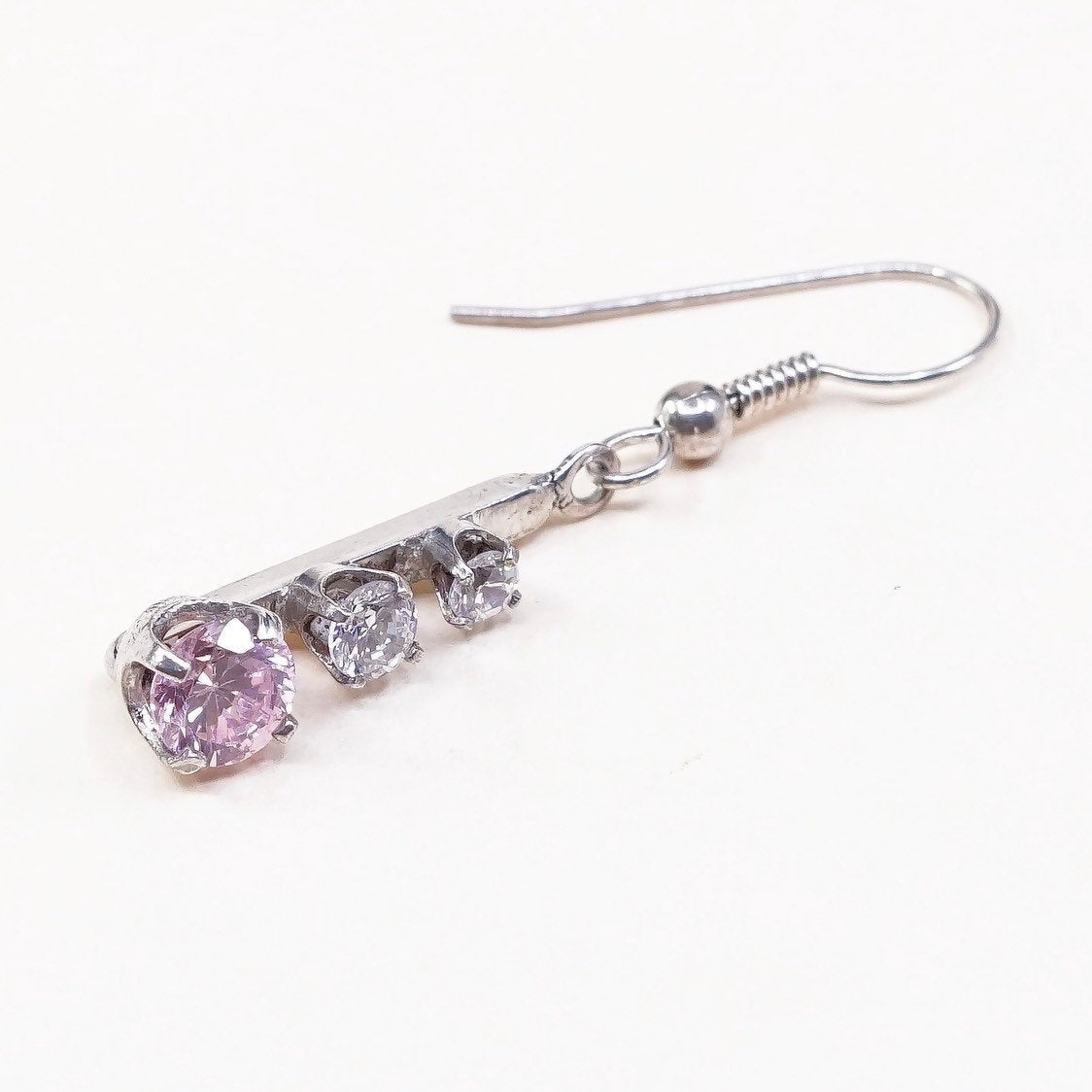 VTG Sterling silver handmade earrings, 925 w/ pink crystal, silver Tested