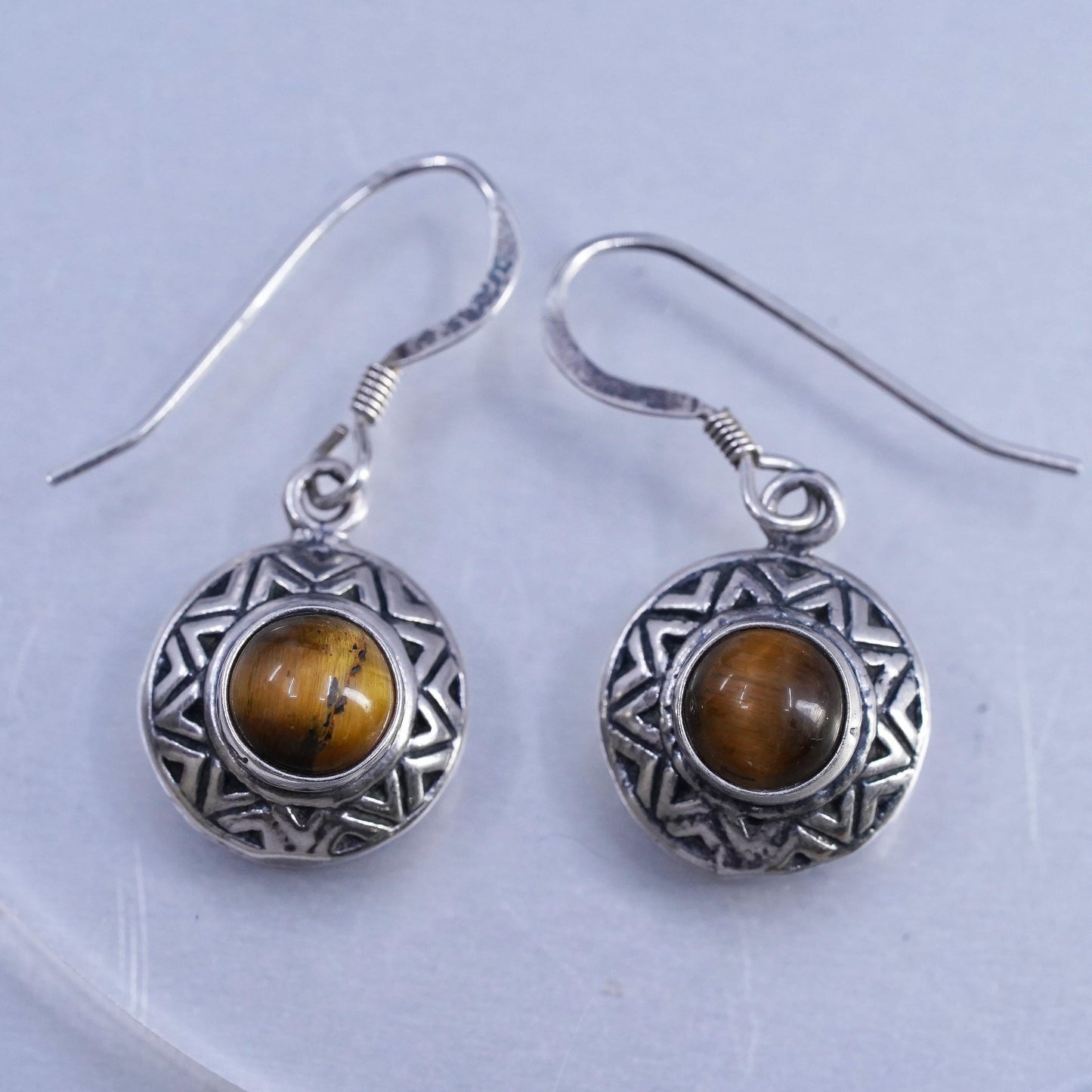 Vintage Sterling Silver Handmade Earrings, 925 Silver with Golden Tiger Eye