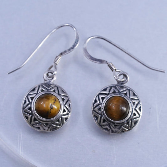 Vintage Sterling Silver Handmade Earrings, 925 Silver with Golden Tiger Eye