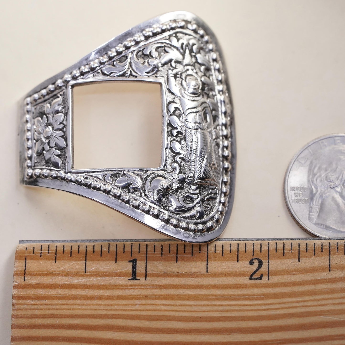 Sterling 925 Silver Belt Buckle Overlay, Floral, Western Cowboy Buckle Accent