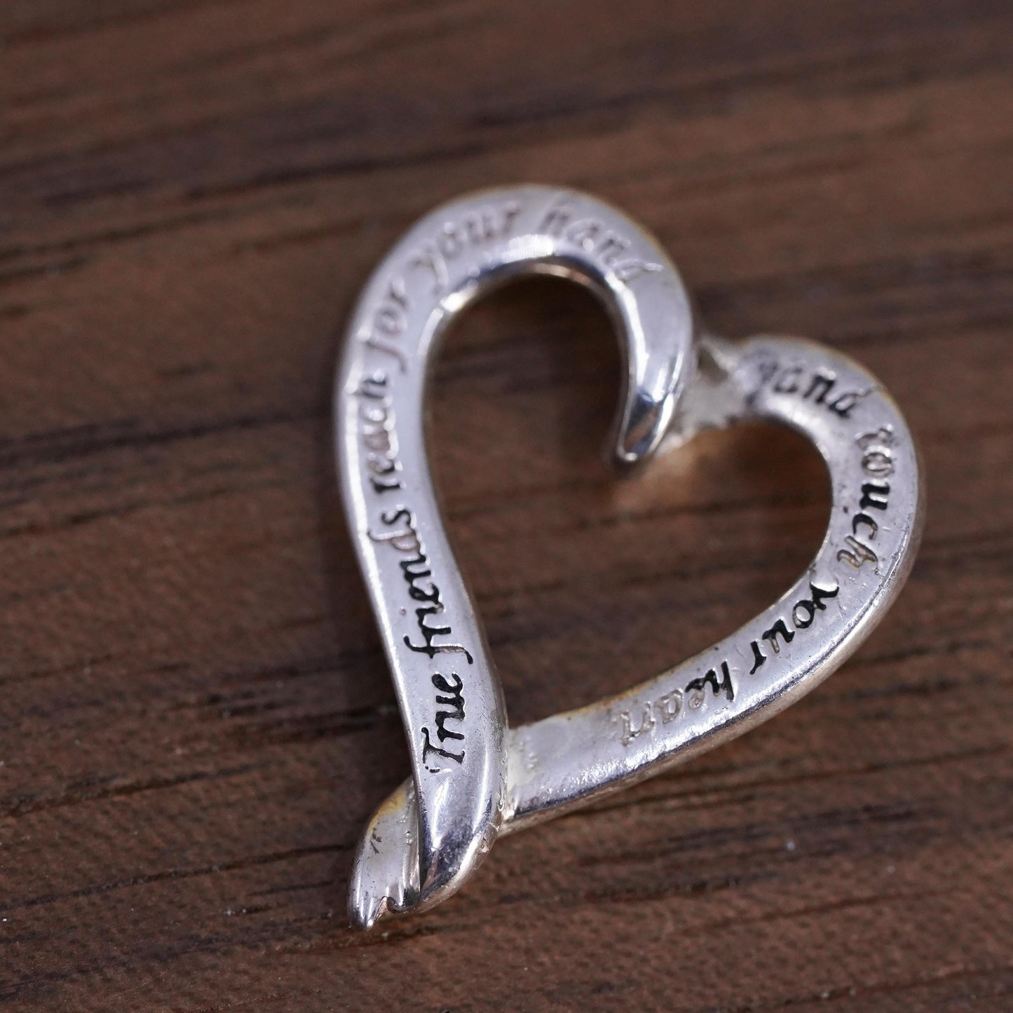 Sterling silver pendant, 925 charm true friend reach for your hand touch heart