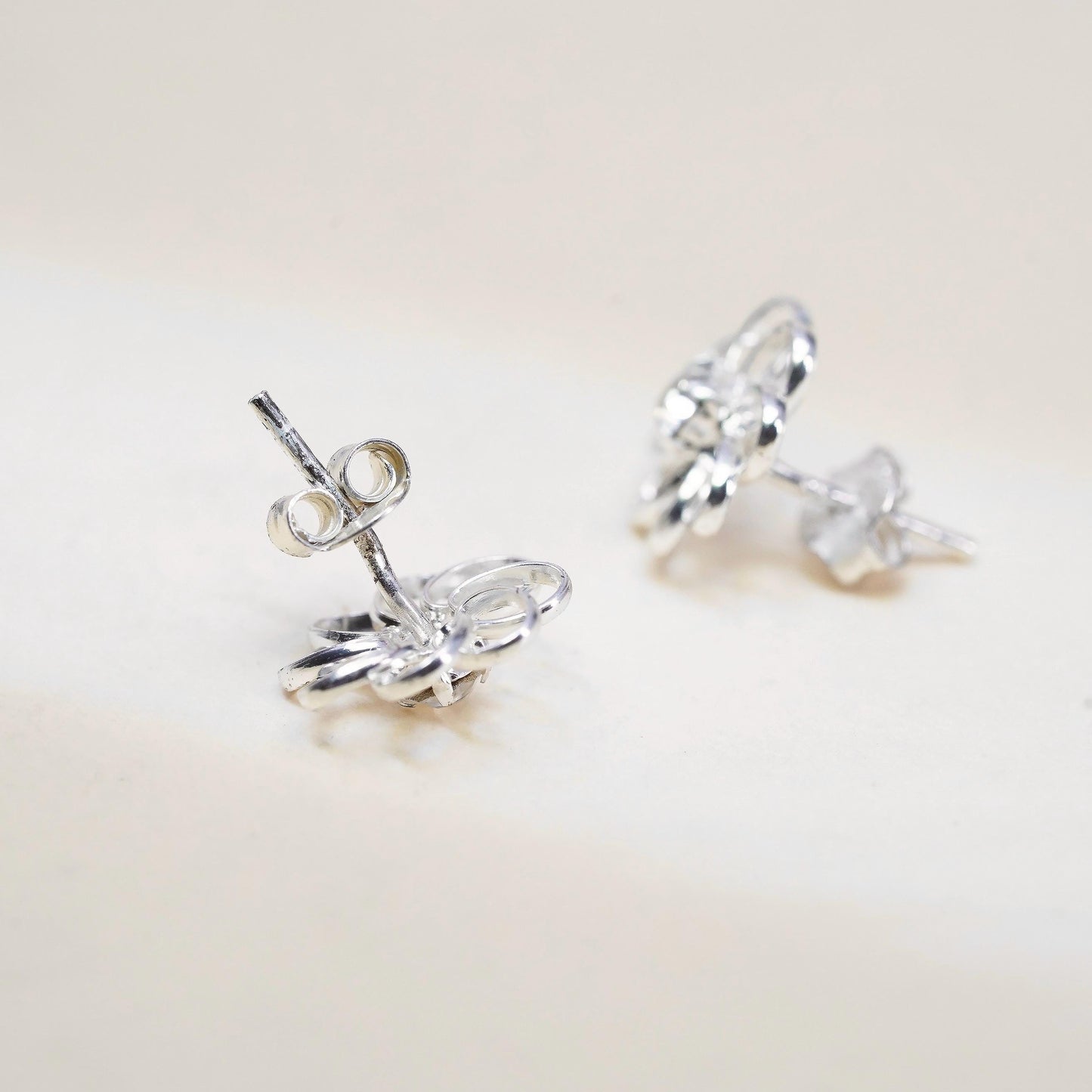 Vintage Sterling silver handmade earrings, 925 flower studs