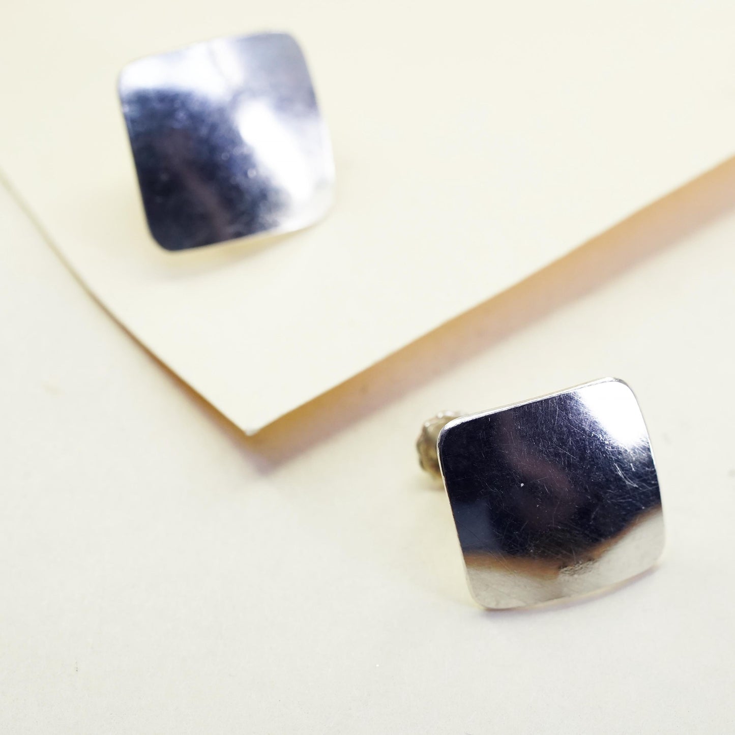 Vintage EBP Sterling silver handmade earrings, 925 screw back square earrings