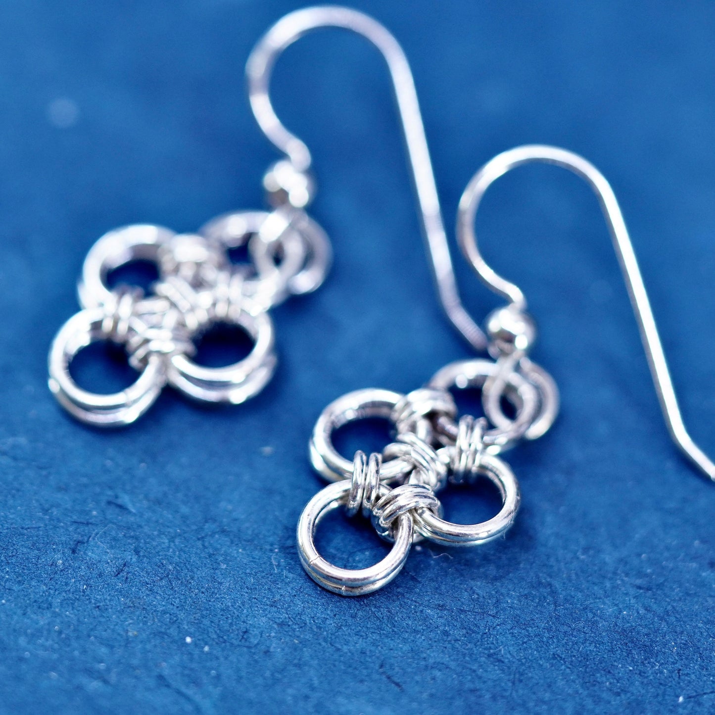 Vintage Sterling Silver handmade Earrings. 925 entwined circle dangles
