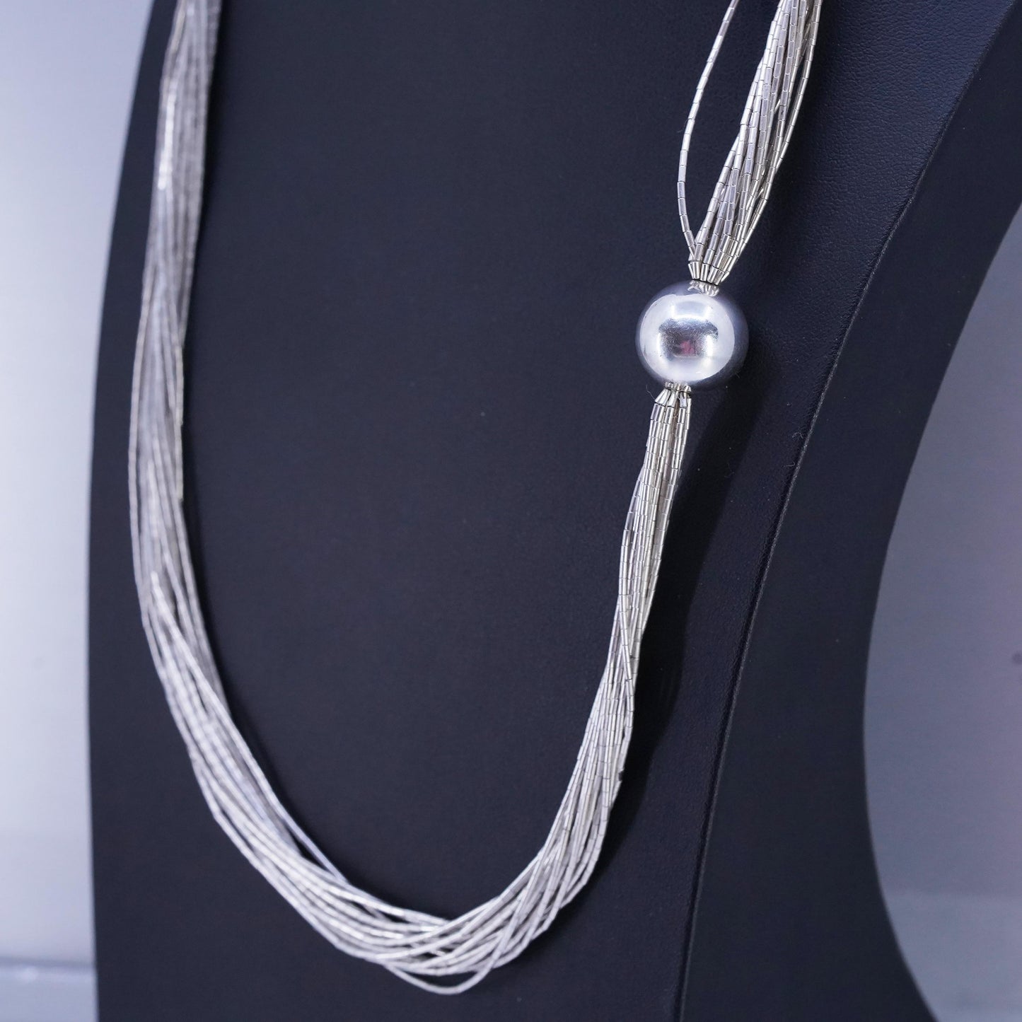 24", Native American Sterling 925 multi 16 strands liquid silver necklace