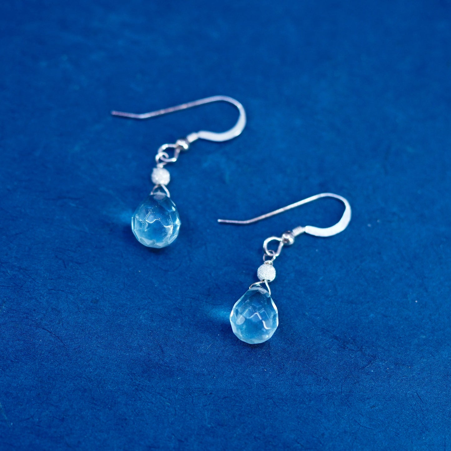 Vintage sterling silver 925 handmade earrings with teardrop blue crystal