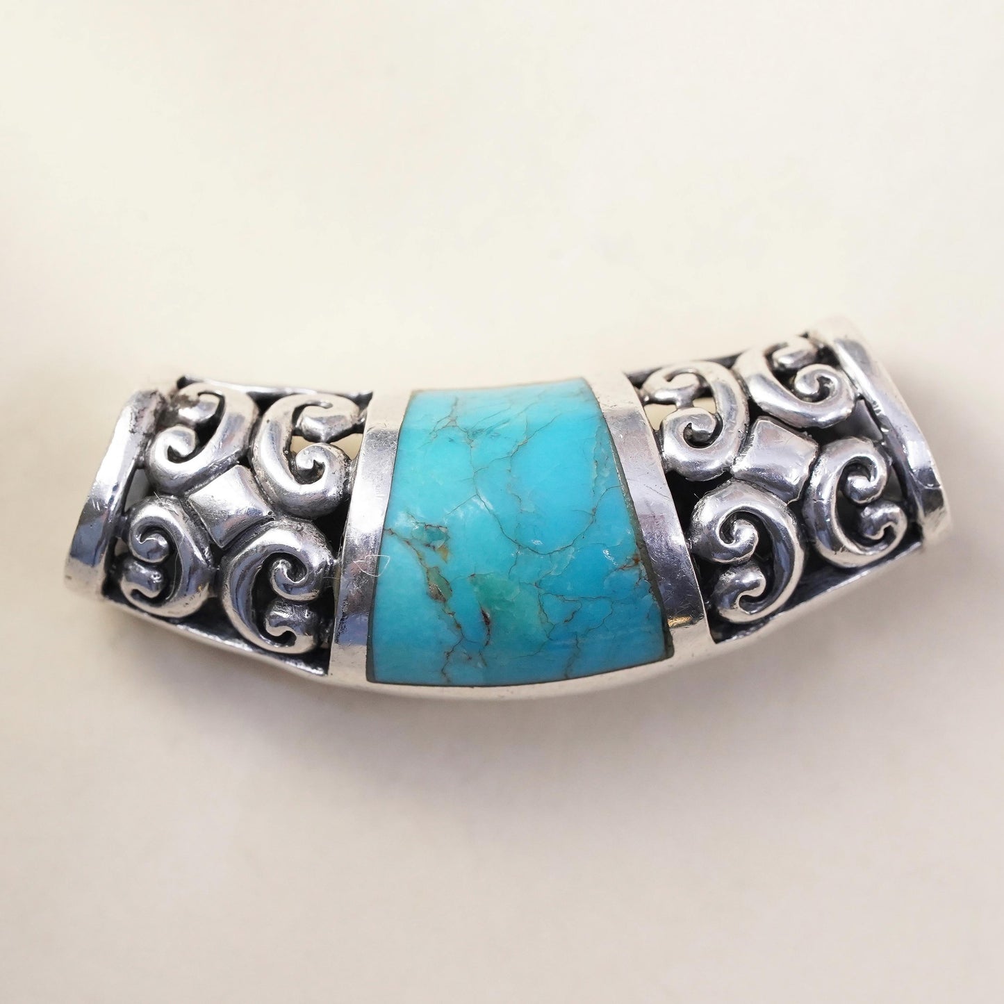 Vintage handmade filigree Sterling 925 silver slide pendant with turquoise