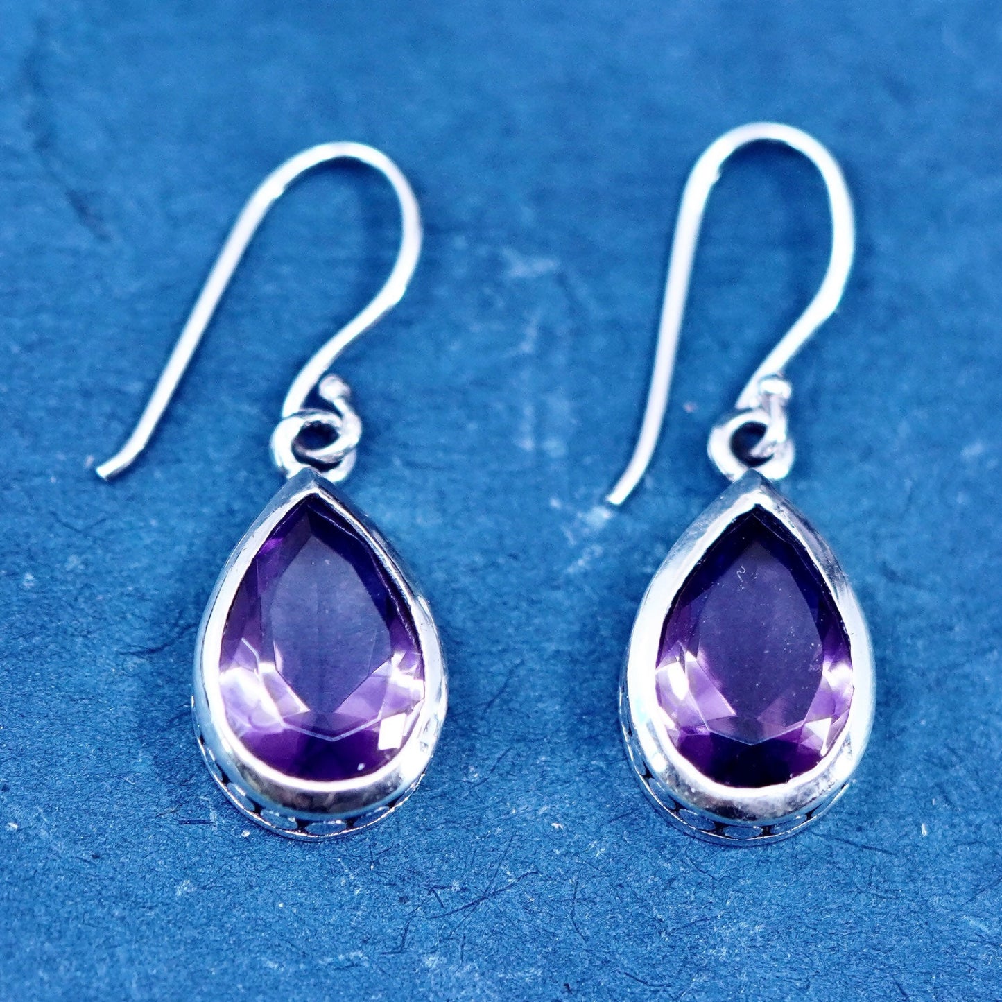 Vintage sterling 925 silver handmade teardrop earrings with amethyst