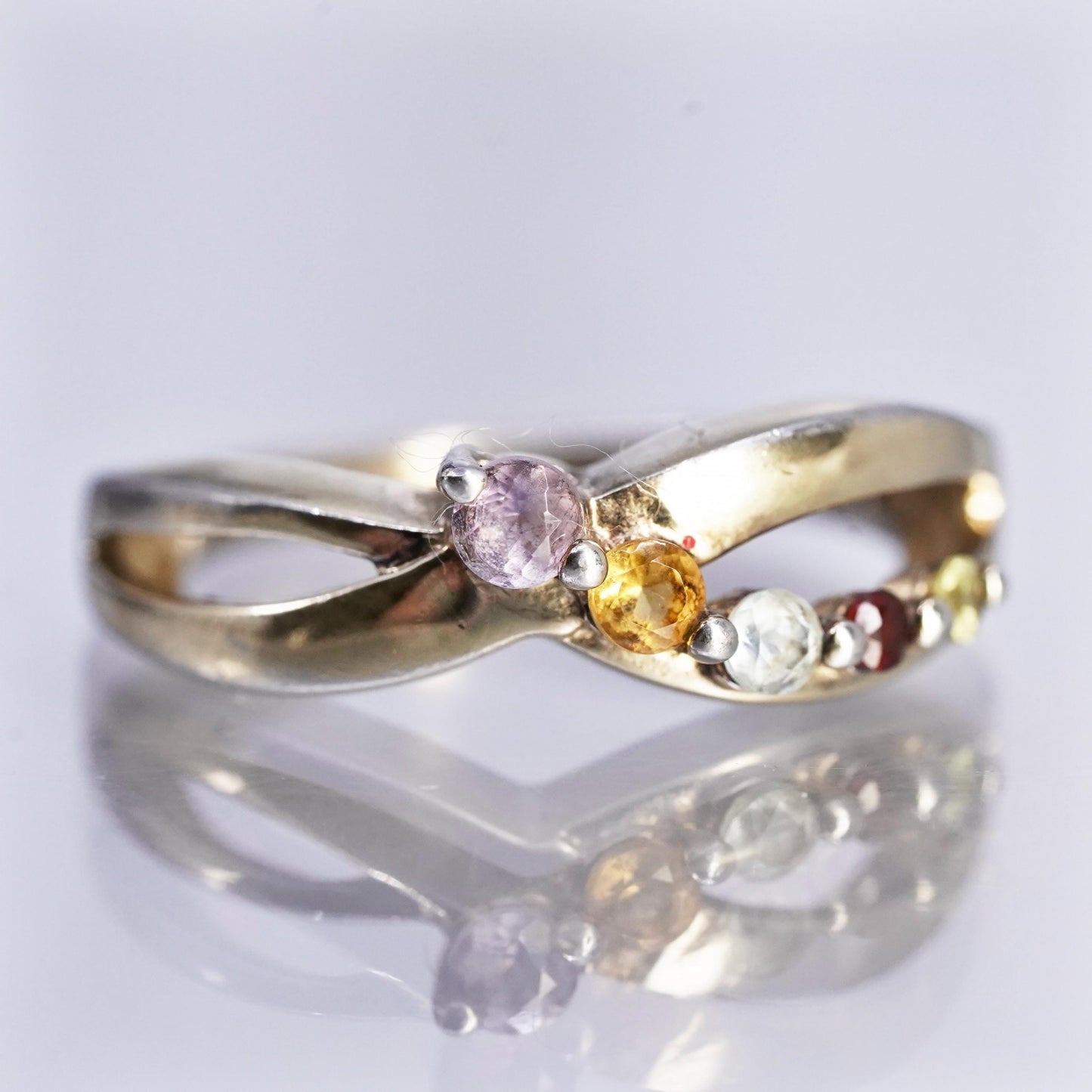 Sz 7, Vermeil Gold Over Sterling Ring, 925 Ring multi gemstone amethyst citrine