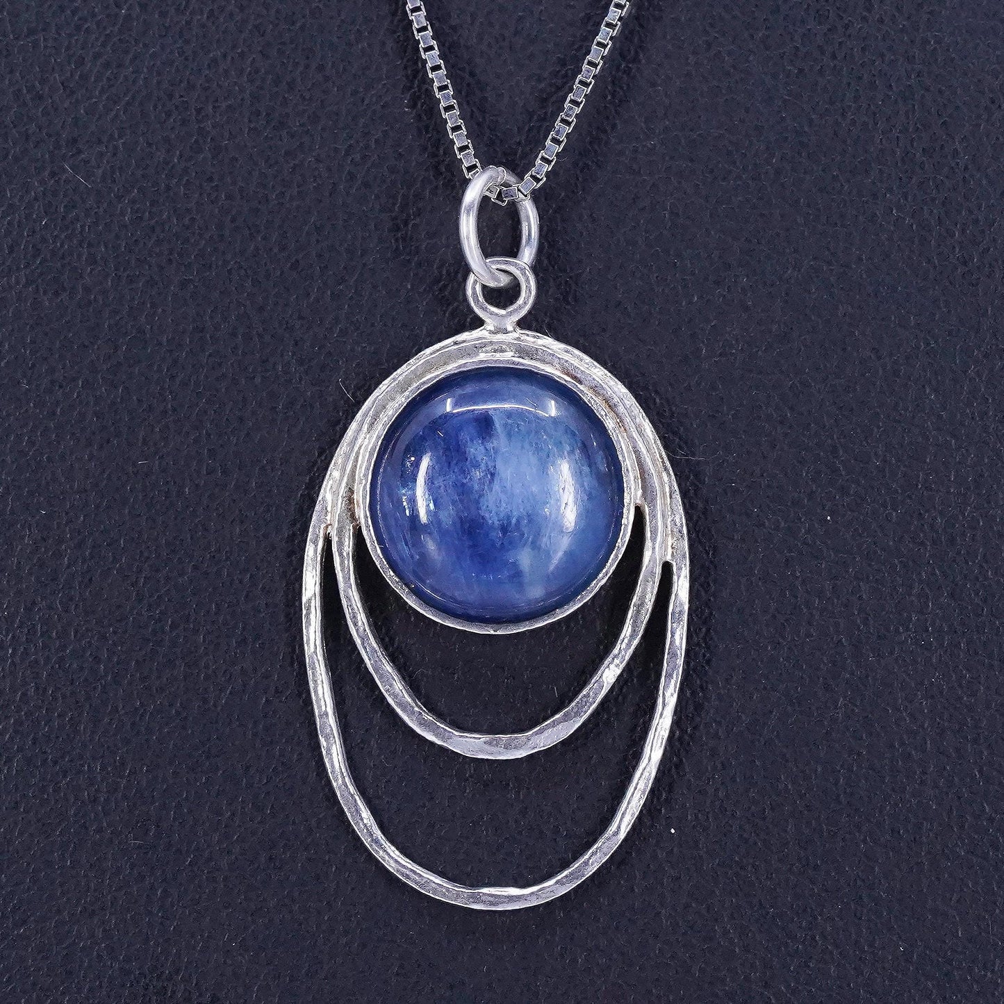 20”, vintage Israel RL Sterling 925 silver box necklace blue crystal pendant