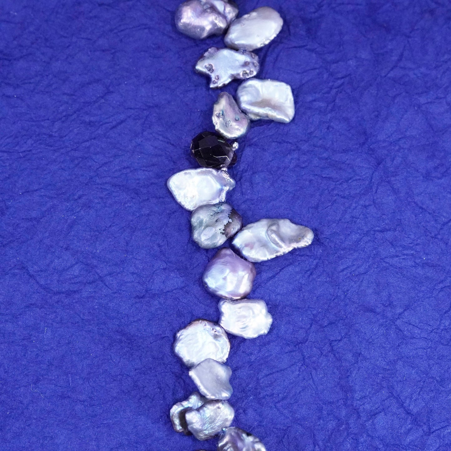 20”, LUC Sterling silver handmade necklace, baroque pearls with smoky crystal