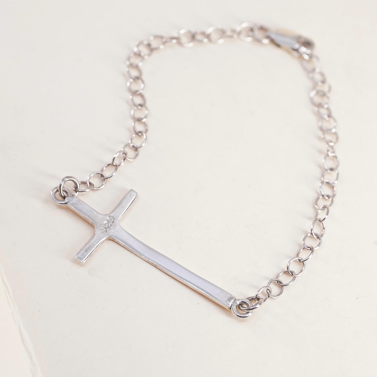 7.25”, Vintage sterling silver handmade bracelet, Italy 925 circle chain cross