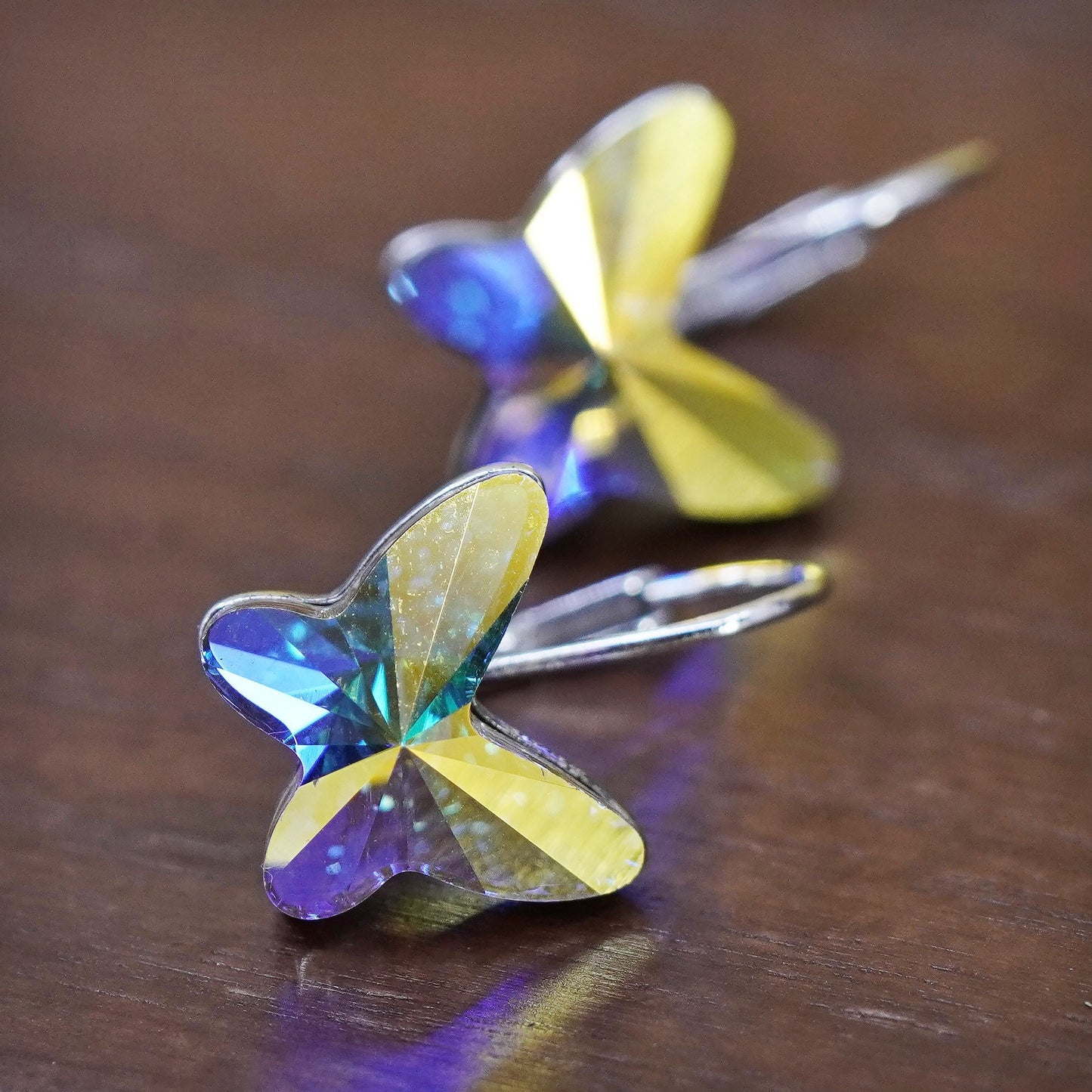 Vintage Sterling silver handmade earrings, 925 butterfly with crystal
