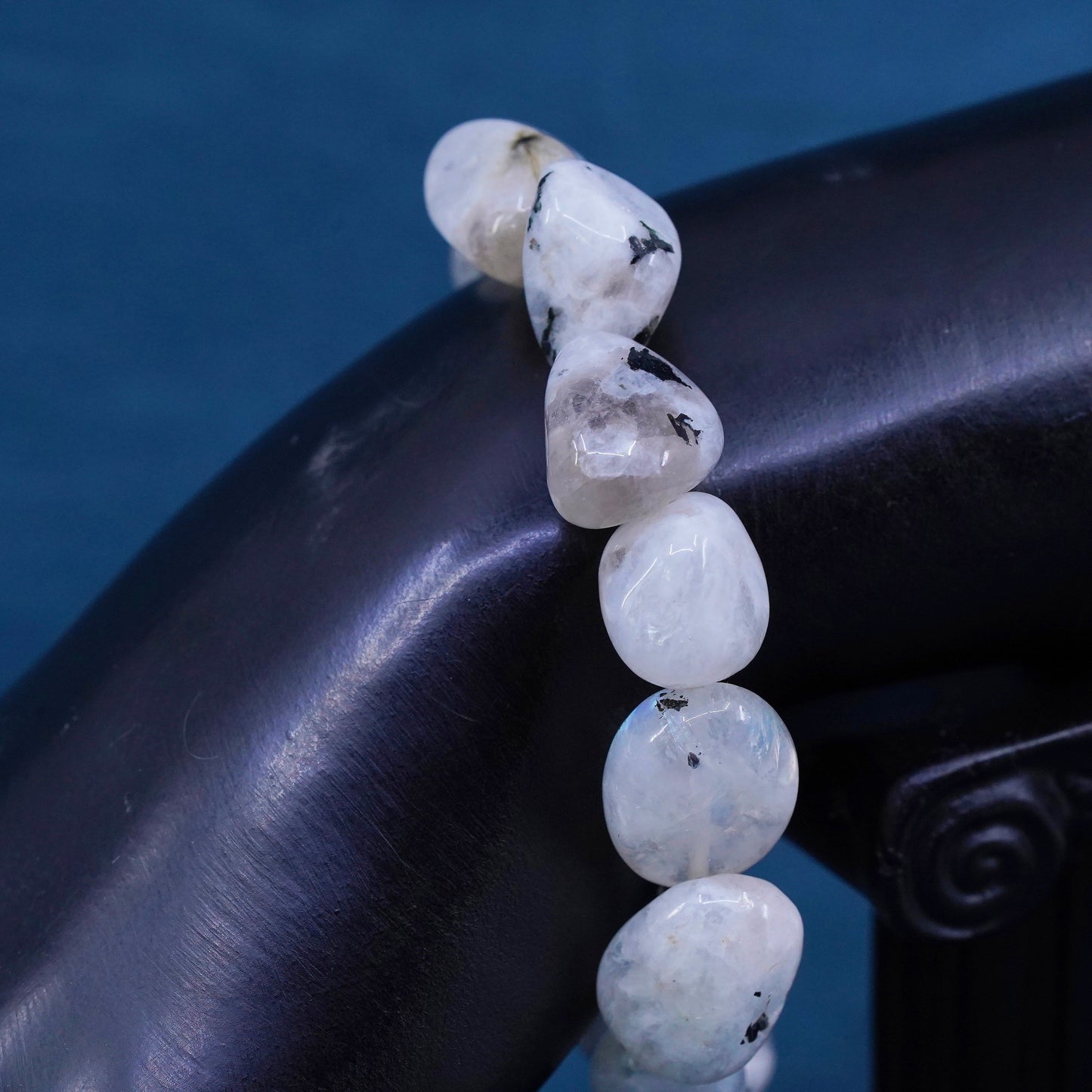 6.75", vintage moonstone nugget bracelet with elastic band