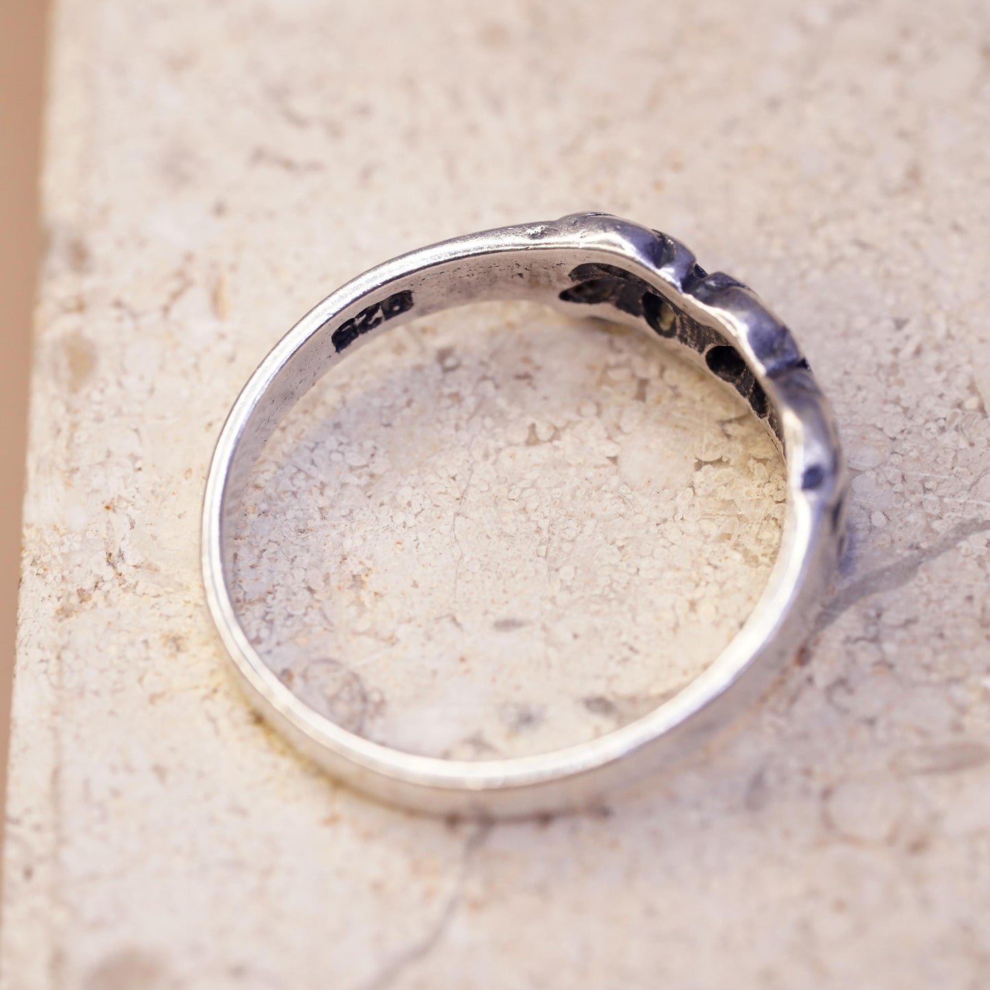 Size 4, vintage Sterling silver handmade ring, 925 flower band
