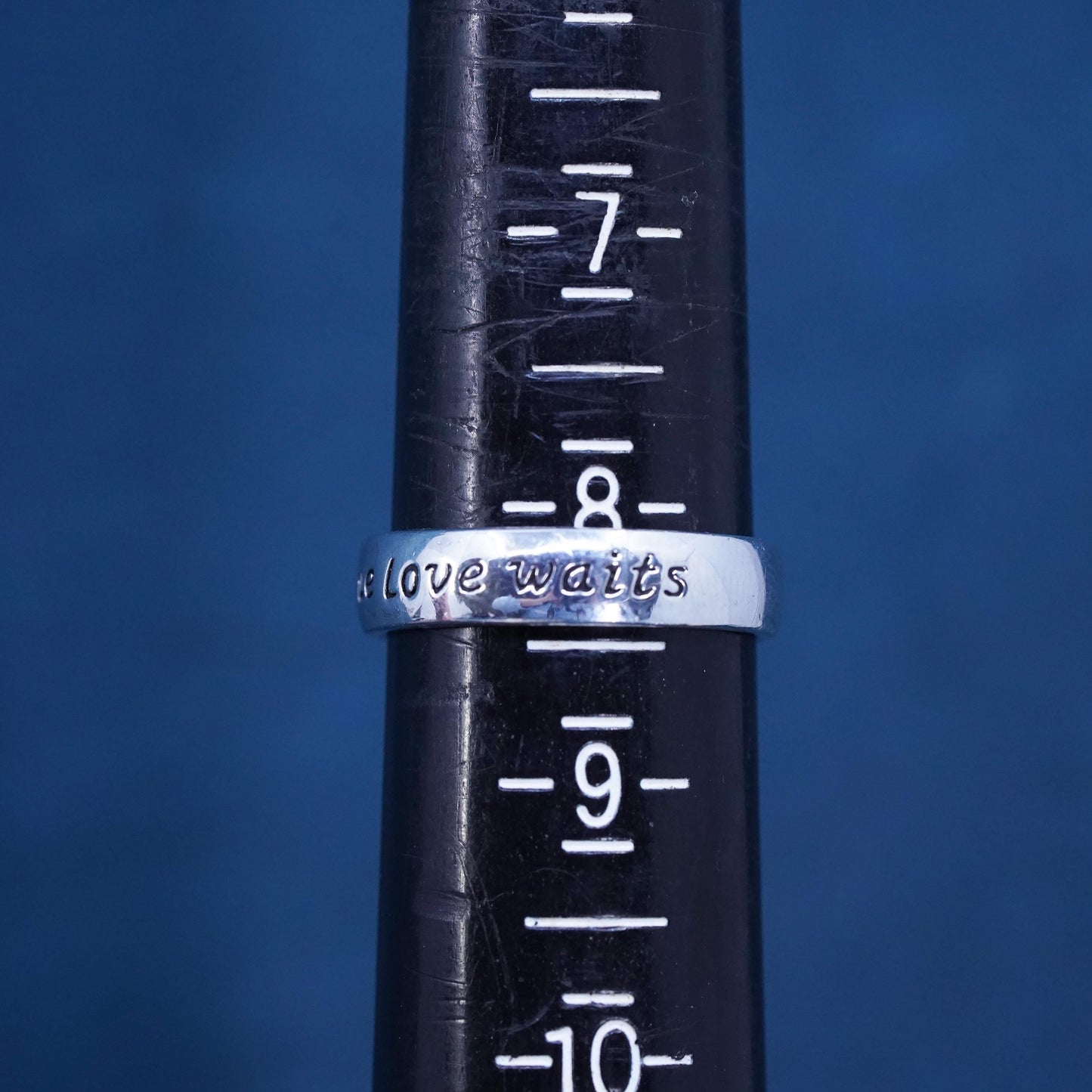 Size 8, vintage Sterling silver prayer ring, 925 band engraved "true love waits