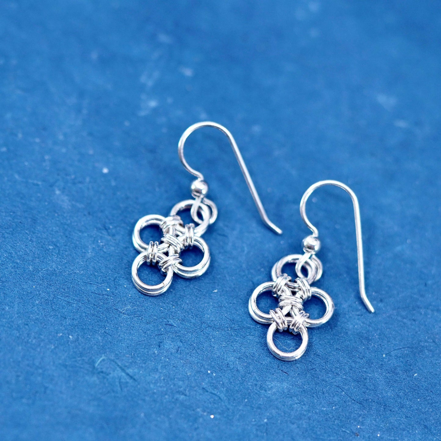 Vintage Sterling Silver handmade Earrings. 925 entwined circle dangles