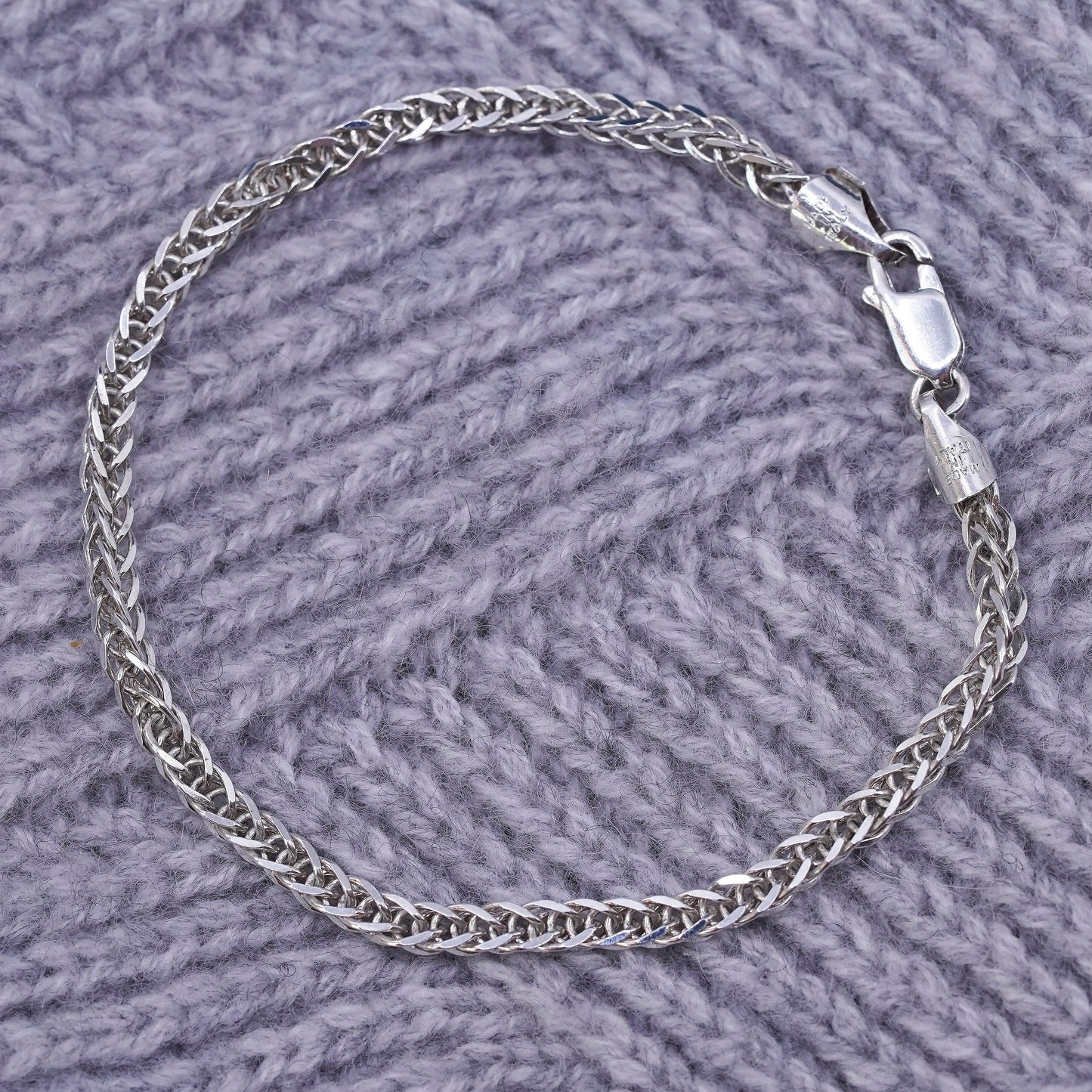 7.25”, vintage Italian Milor Sterling silver bracelet, bold 925 wheat chain