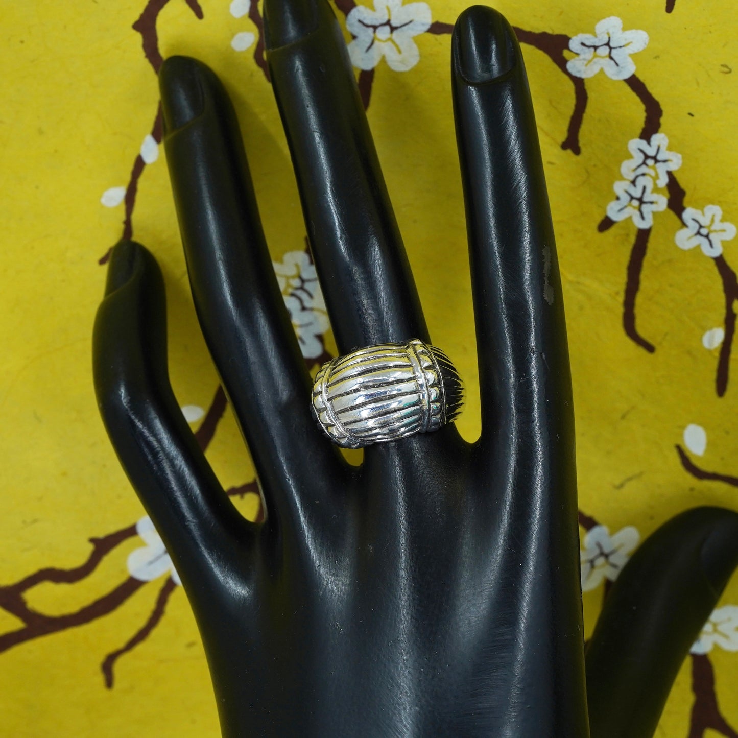 Size 7.25, vintage Mexico sterling silver handmade ring, 925 ribbed band