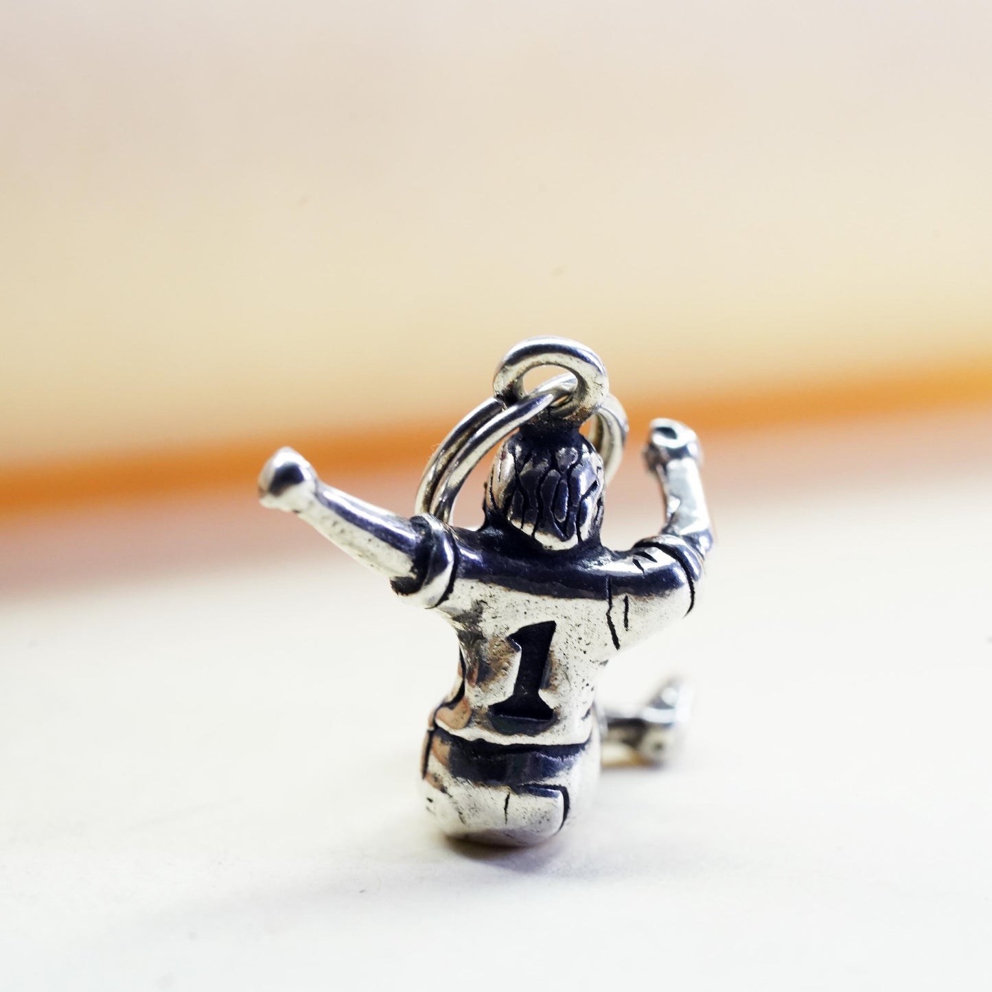 Vintage sterling silver charm, 925 silver 3D football pendant, soccer player