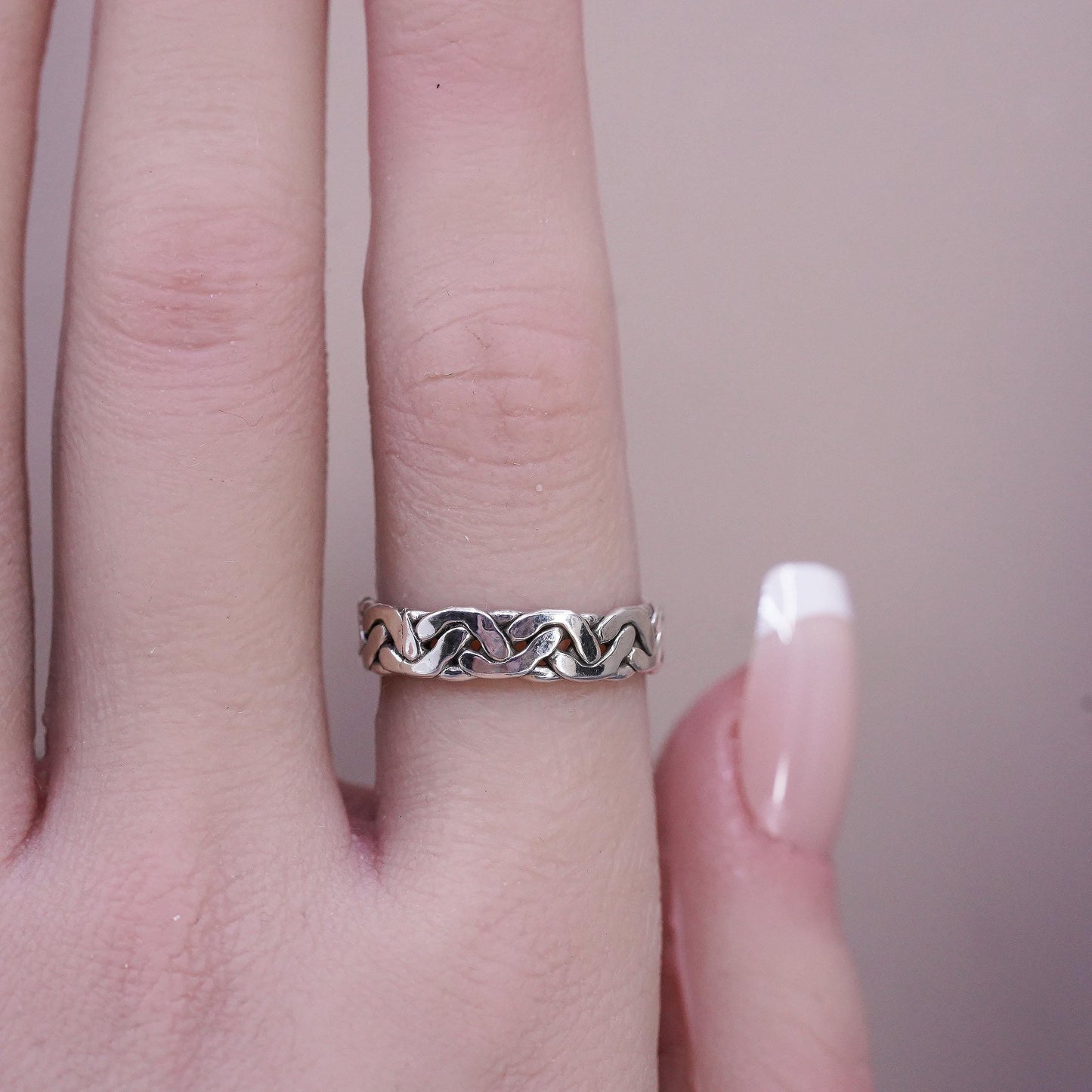 Size 7, vintage Sterling silver handmade ring, solid 925 silver cable band