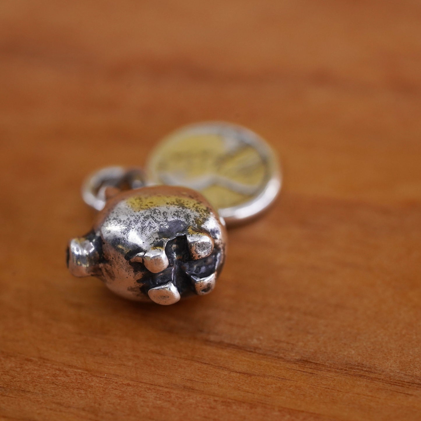 Vintage jewelry, Sterling Silver Handmade Pendant, 925 dollar piggy bank charm