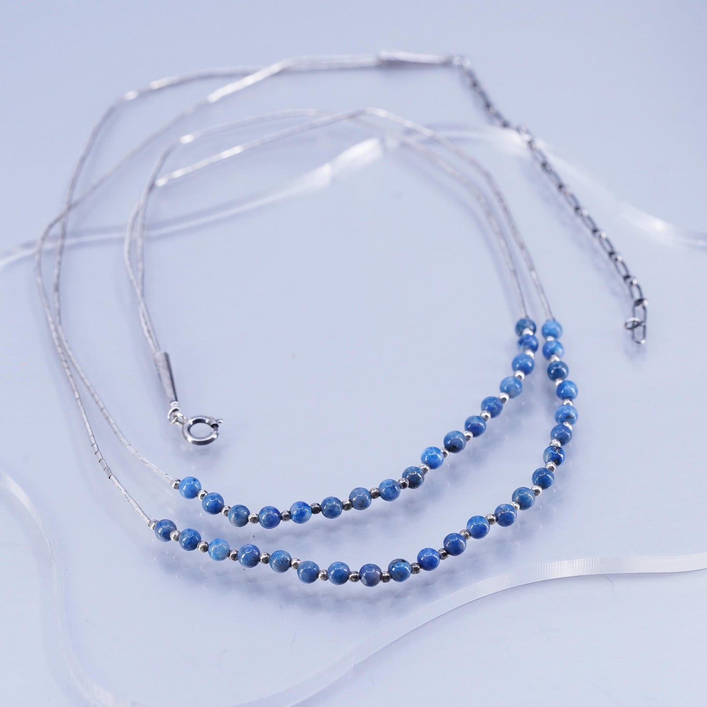 20+4”, Native American Sterling 925 liquid silver double strands necklace lapis